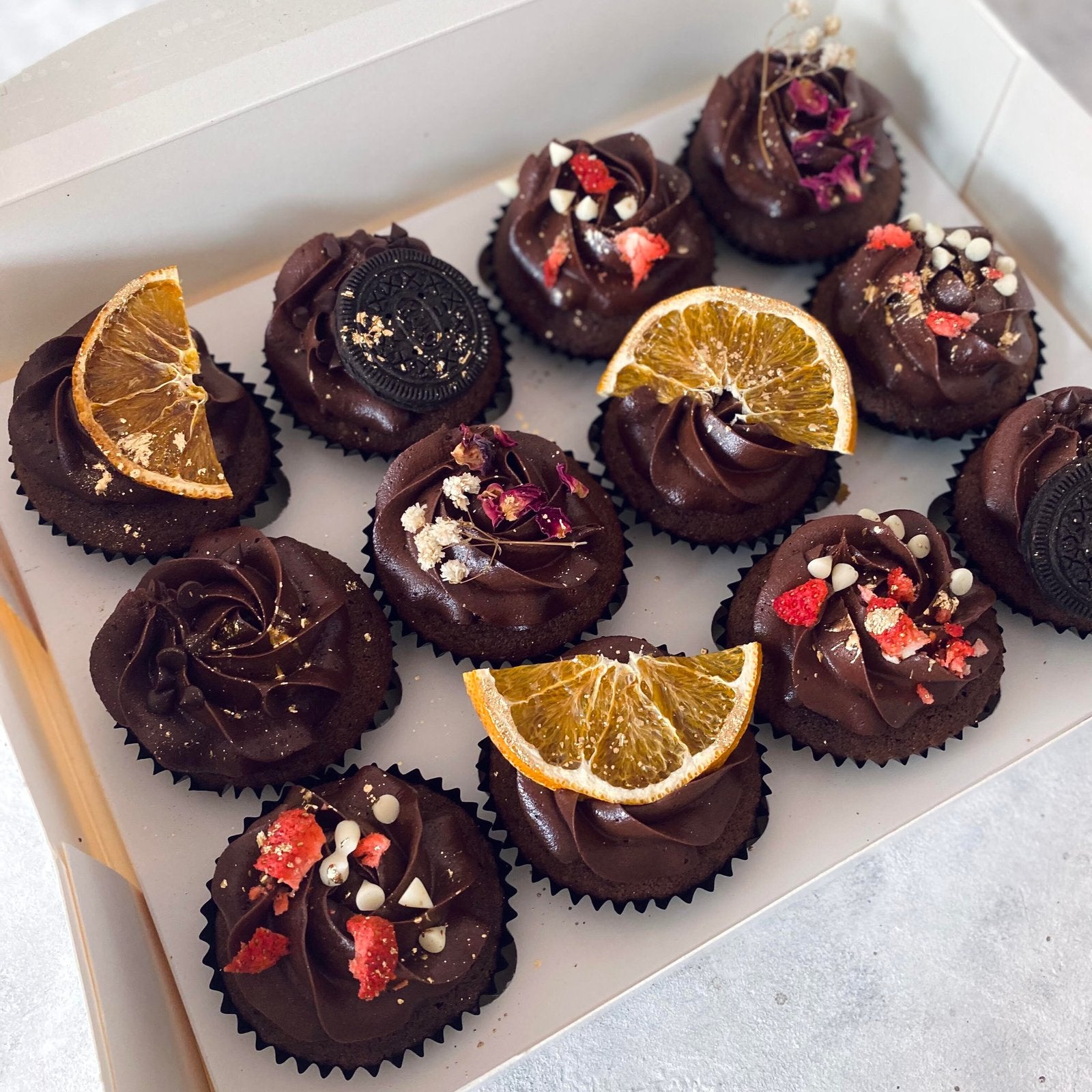 12 double chocolate regular cupcakes